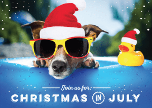 Pawderosa Ranch Christmas in july dog with sunglasses